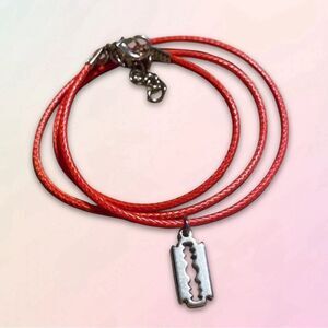 Dainty, Faux Razor Blade Charm & Necklace Set
